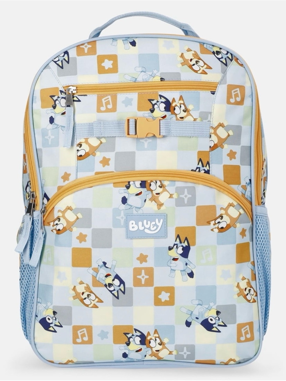 Kids Backpack - Blue & Tan Patterned School Bag